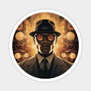 Retro Design Illustration - A Stylish Man in a Jacket and Glasses Brimming with Ideas and Enthusiasm, Inspired by Music. Magnet